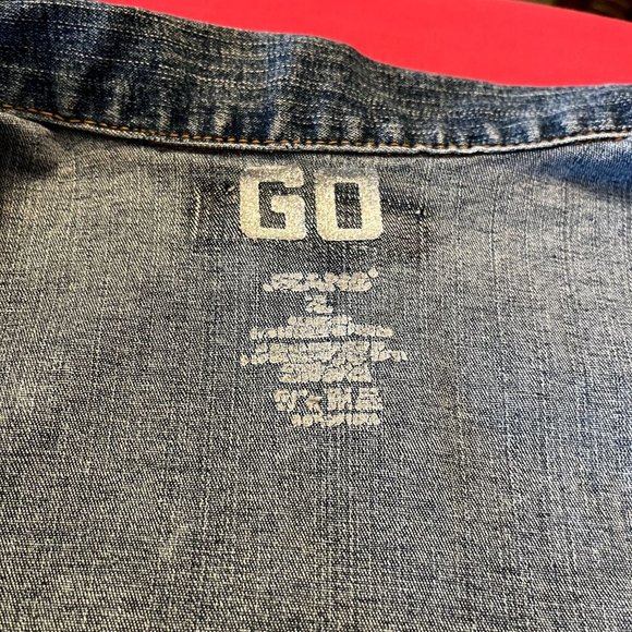 Go Jeans Sz XL Vintage Navy Denim Jean Jacket Cropped Wash Pockets - Picture 2 of 13